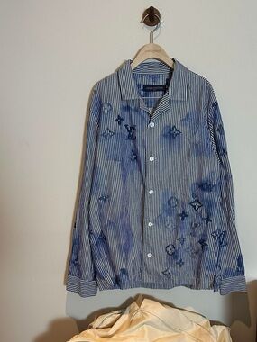 Authentic Louis Vuitton Blue & White Striped Monogram Shirt Jacket